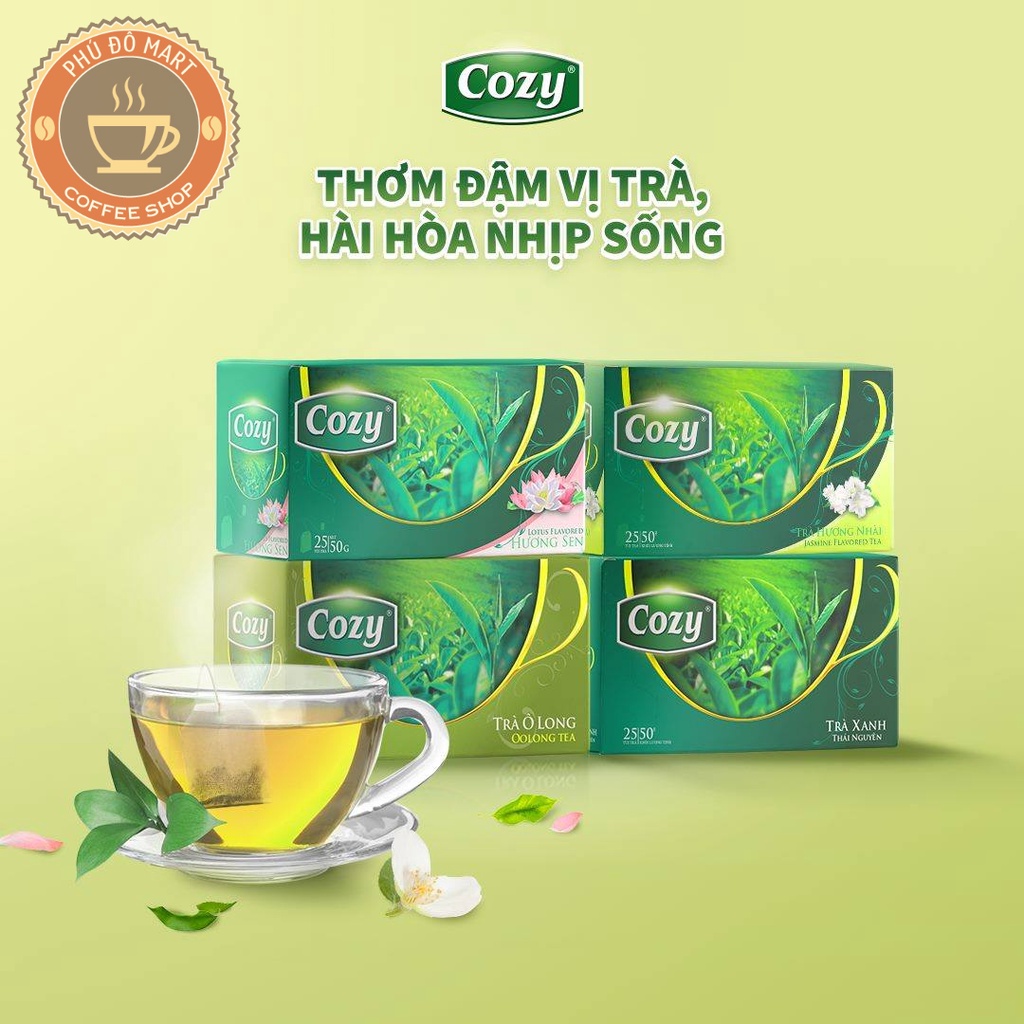 Trà Cozy túi lọc hương Dâu , Đào, Bạc Hà , Sen, Nhài, Trà Xanh