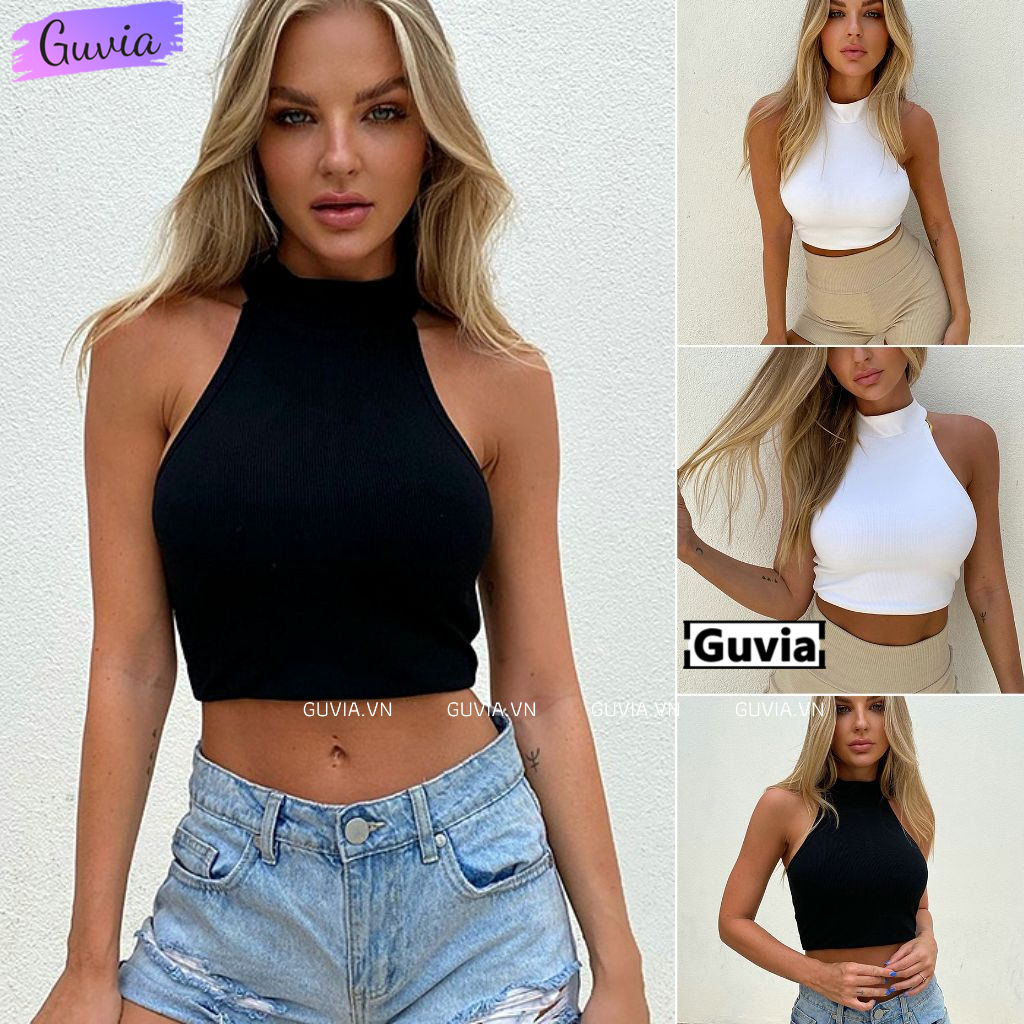 Áo Croptop YẾM CỔ LỌ Nữ Thun Gân Ulzzang Kiểu Ôm Body, Áo Thun Phong Cách Sexy Thời Trang GUVIA CR56