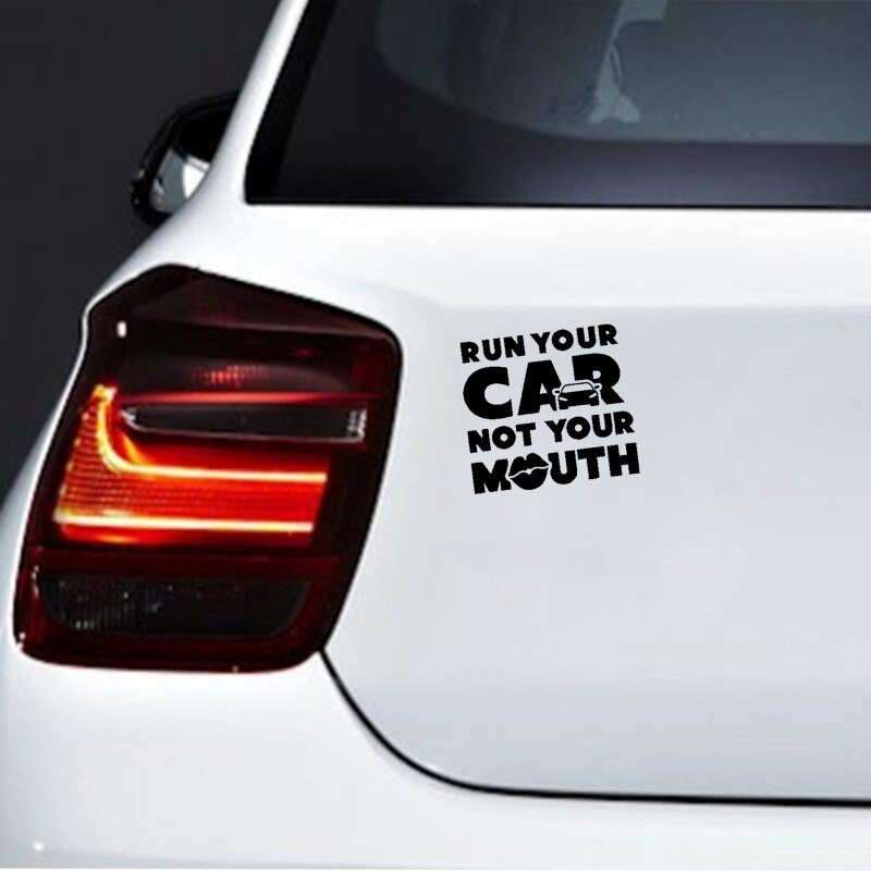 Đề can vinyl RUN YOUR CAR NOT YOUR MOUTH vui nhộn trang trí xe hơi kích cỡ 15.5x14cm