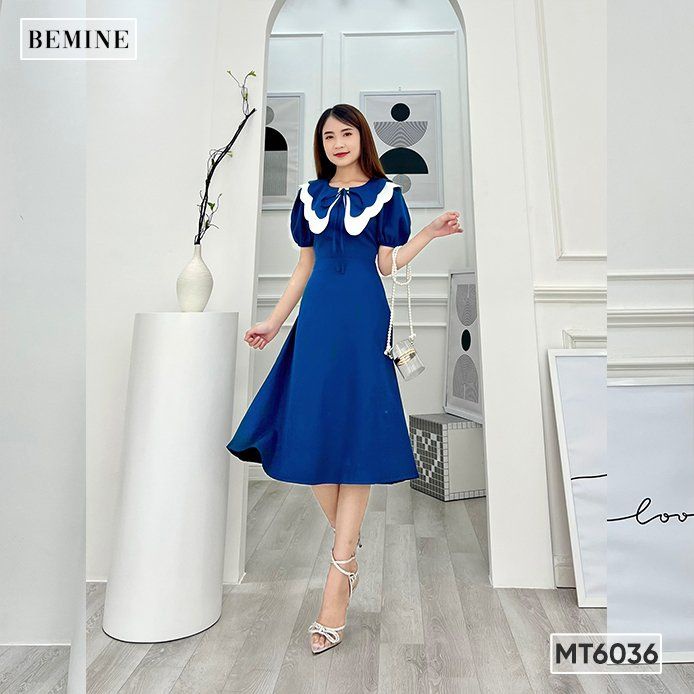 Đầm cổ cánh bướm tay bo chun BEMINE MT6036