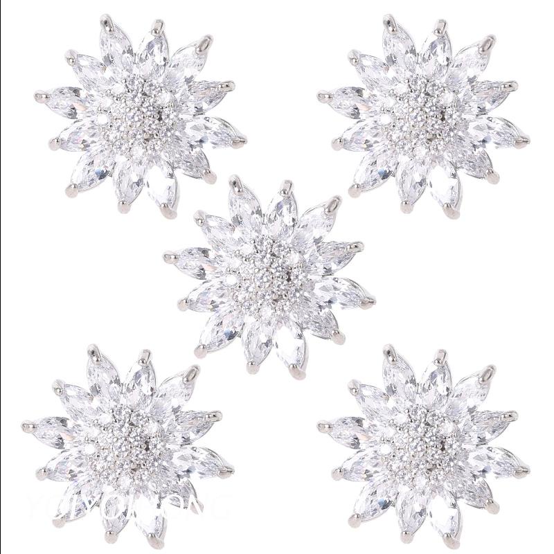 Bộ 5 nút áo hình hoa hướng dương 20mm bằng kim loại đính đá pha lê dùng cho trang sức tự làm