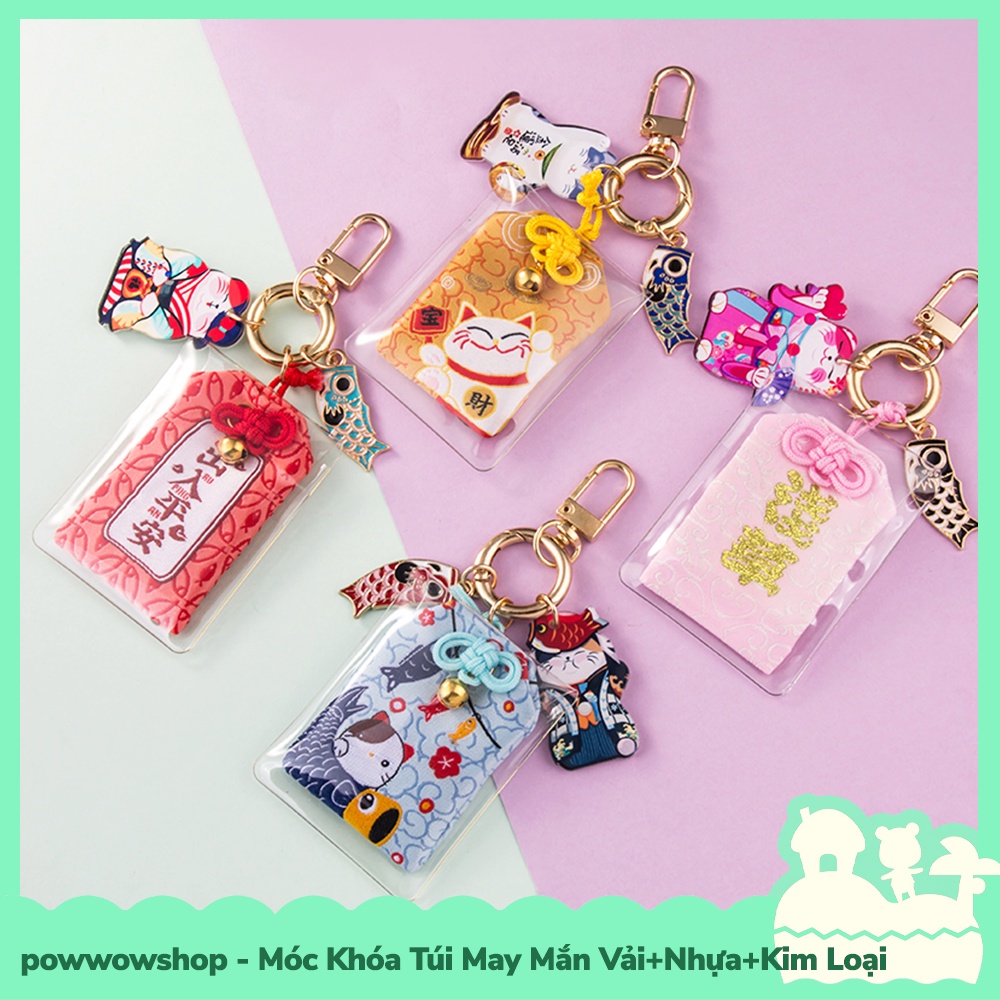 [Sẵn VN - Hỏa Tốc] Móc Khóa Túi May Mắn Kim Loại+PE+Vải Mẫu Lucky Cat Mèo May Mắn Và Cá Chép