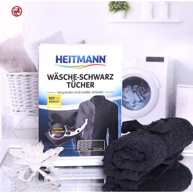 Hộp 10 miếng Giấy giặt đen quần áo HEITMANN dùng 10 lần - Made in Germany