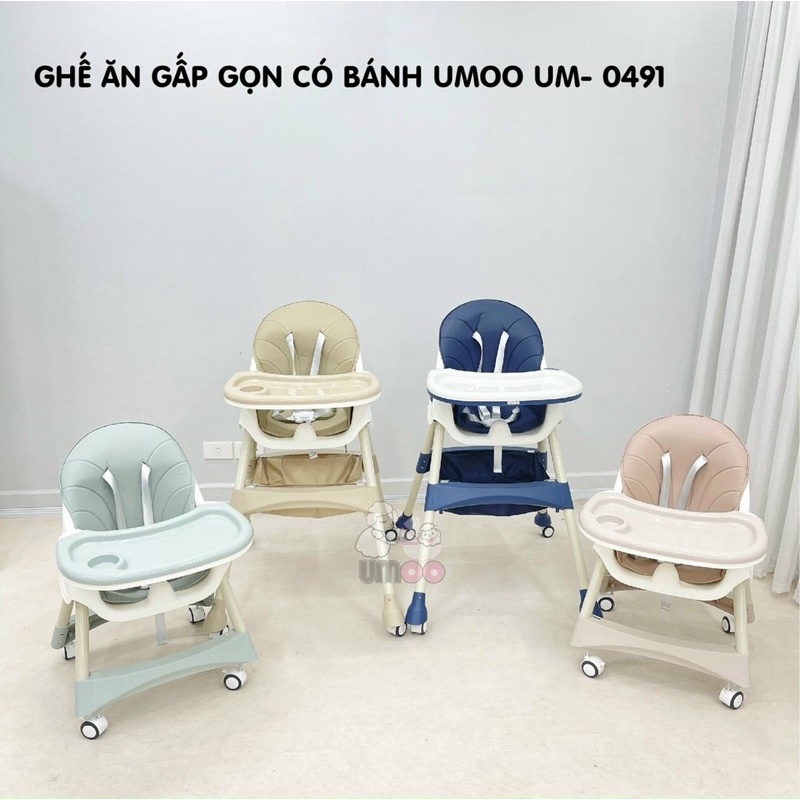 Ghế ăn dặm gấp gọn UMOO có bánh xe UM-0491