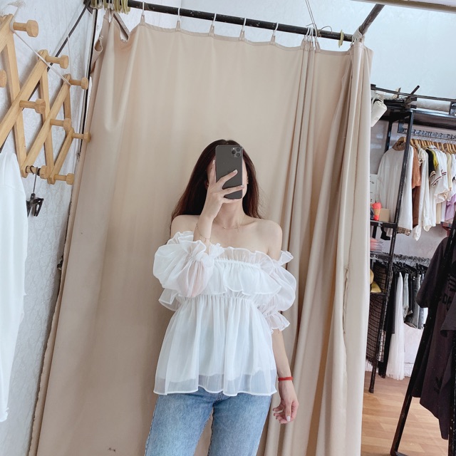 Áo voan kính trễ vai