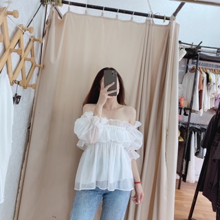 Áo voan kính trễ vai