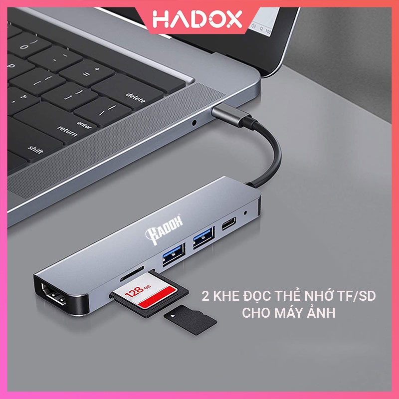 Hub Type C 6in1 - Cổng chuyển đổi HUB USB Type-C to HDMI, USB 3.0, SD, TF, PD Type-C cho Laptop, Macbook, iPad