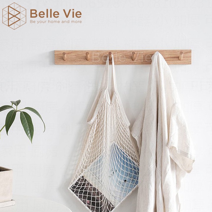 Móc Treo Quần Áo Gỗ Gắn Tường BELLEVIE KT 60cm x 5,5cm Giá Treo Quần Áo , Móc Treo Tường Đa Năng Gỗ Thông Nhập Khẩu