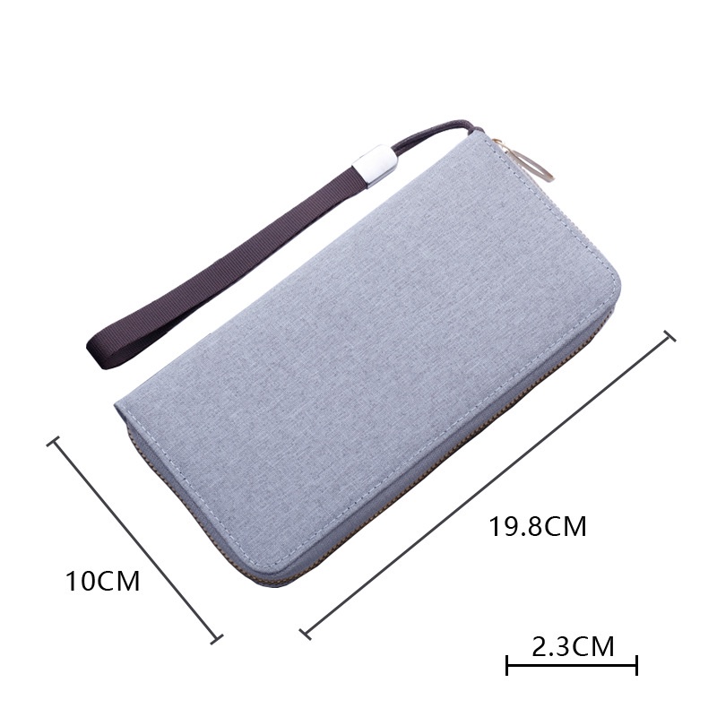 Ví cầm tay bằng vải canvas có khóa kéo thiết kế nhiều ngăn đựng thẻ và điện thoại dành cho nam