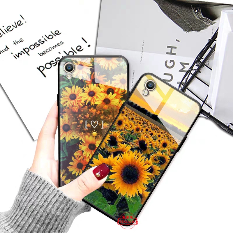 Ốp điện thoại mặt kính hình hoa hướng dương dành cho OPPO A37 A3S A5 A39 A7 A5S A77 F5 F9 F11 Pro | BigBuy360 - bigbuy360.vn