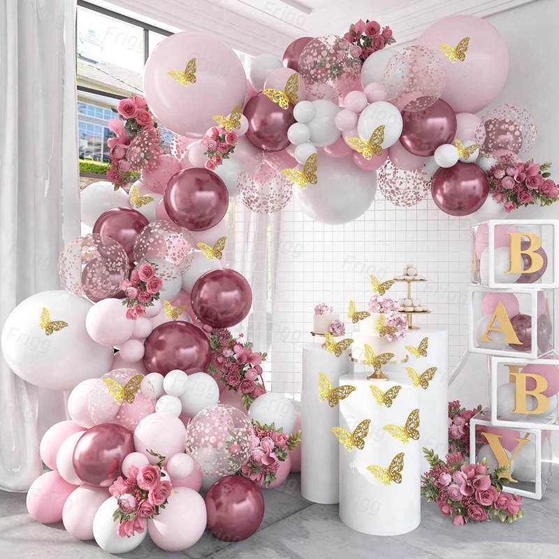 Set bóng bay Bướm Bay Màu Hồng Đỏ trang trí sinh nhật/đám cưới/Tiệc Bóng Pastel bóng nhũ mix bong bóng trang trí sinh nhật trang trí phòng cưới