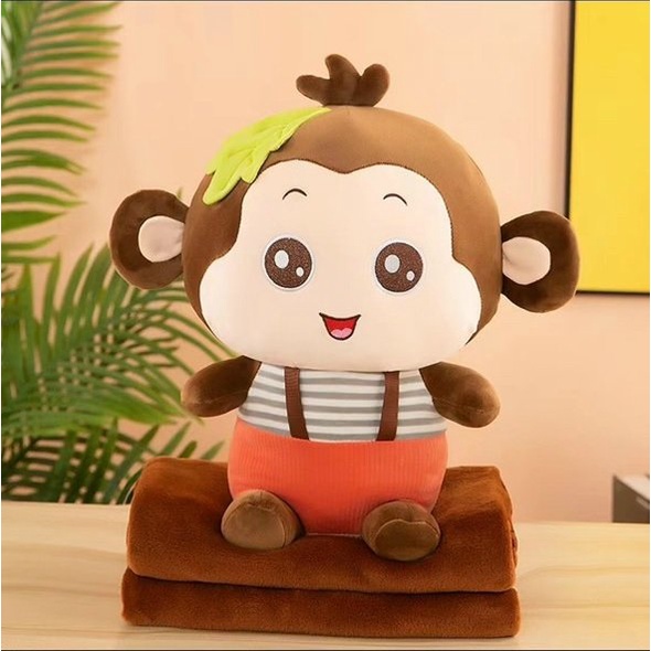 Chăn gối văn phòng cún quàng khăn, tuần lộc, khỉ, cú biểu cảm siêu đáng yêu(#Gối_Chăn)