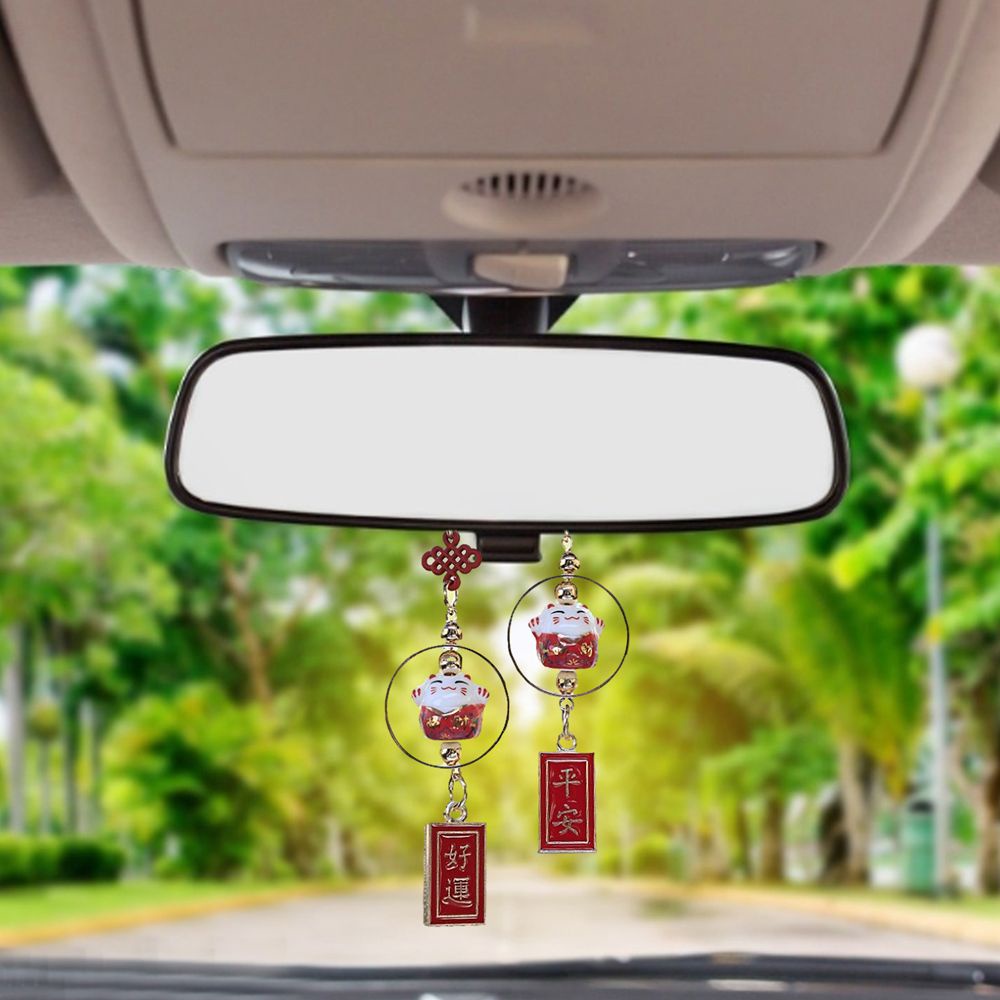 Phụ kiện móc khóa treo trang trí xe hơi hình mèo may mắn dễ thương