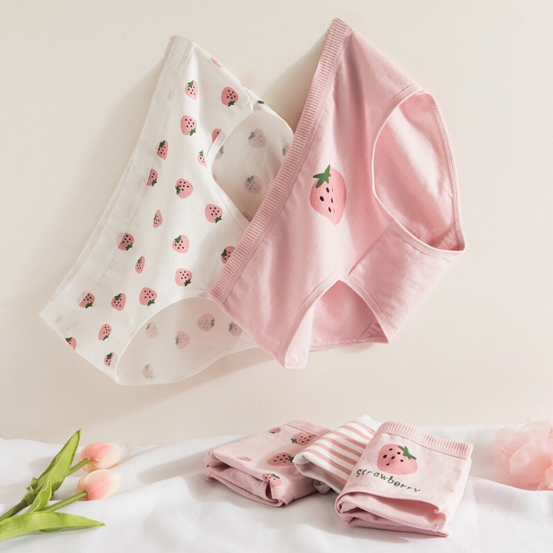 Quần Lót nữ Cotton Co Dãn 4 Chiều họa tiết Quả Dâu dễ thương JAENIA