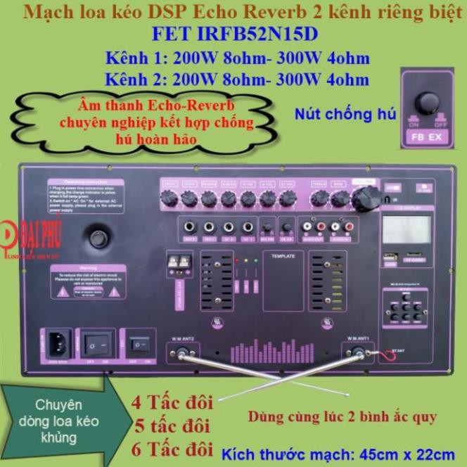 Mạch loa kéo Reverb chống hú bass đôi 40 2 cặp