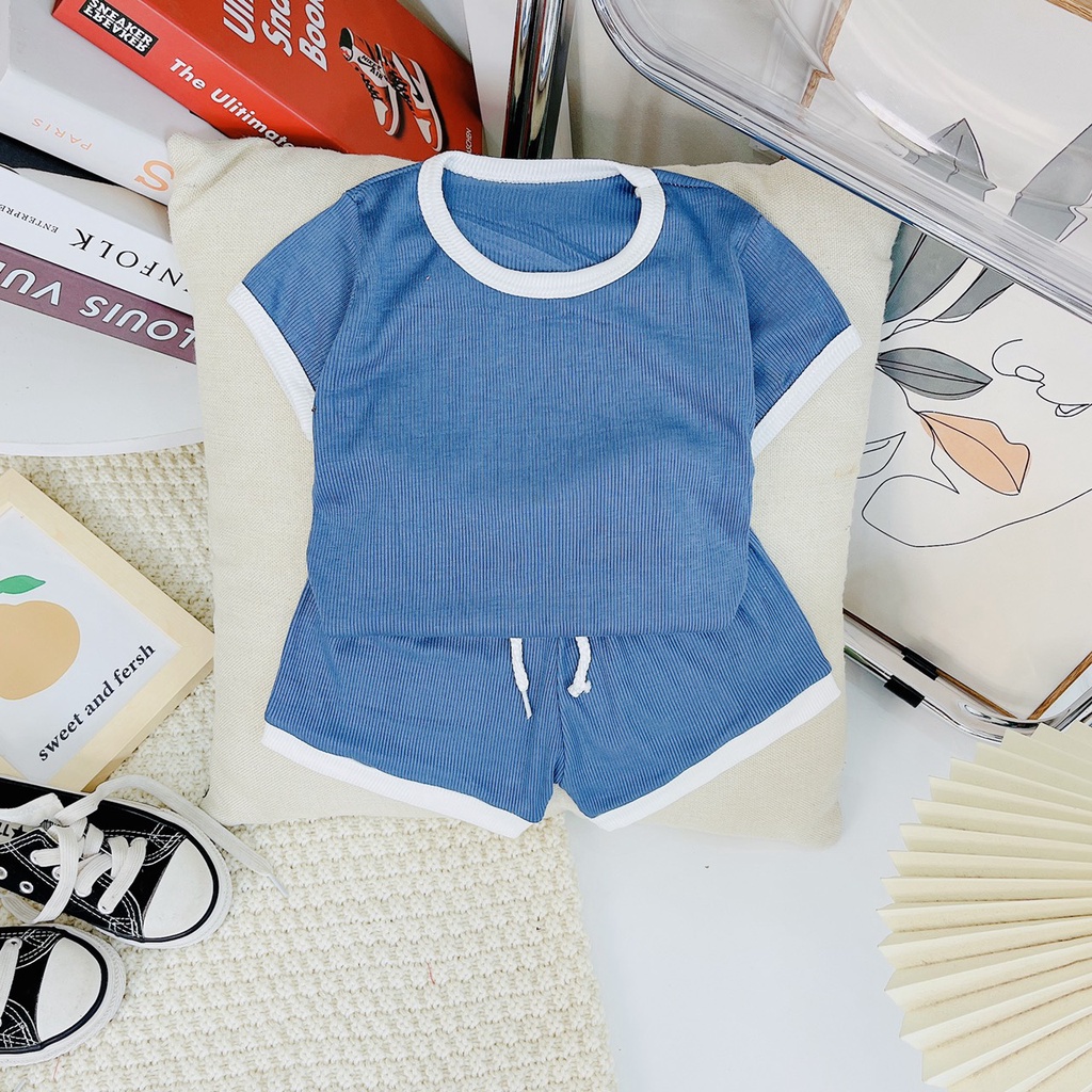 BỘ QUÀN ÁO MINKY MOM 002 CHO BÉ (MÀU TRƠN VIỀN TRẮNG)