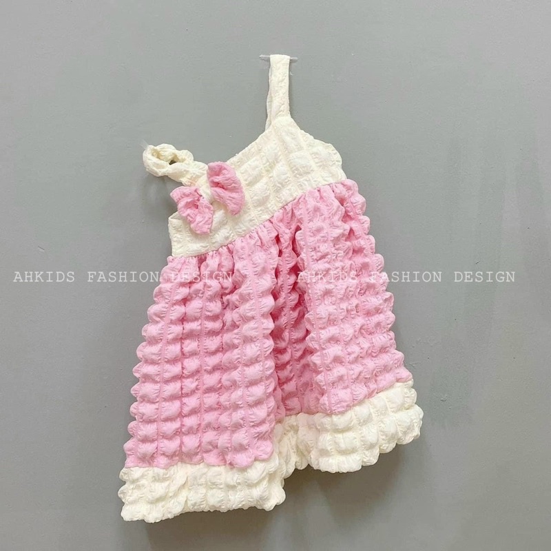 Váy cho bé gái xốp hồng 2 dây đính nơ 8-22kg