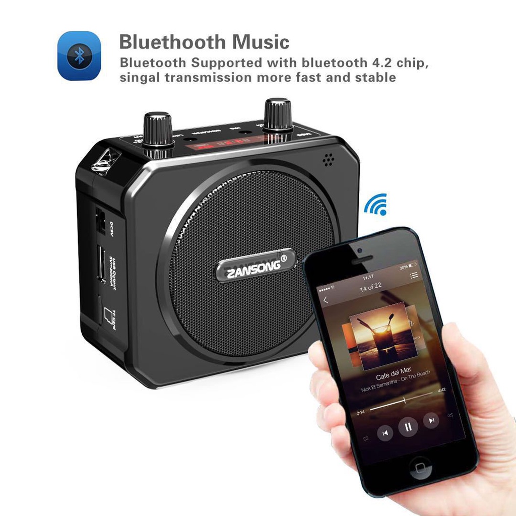 Loa Trợ Giảng Không Dây Bluetooth ZanSong M80 Kèm Micro Cài Tai Cho Âm Thanh Rõ Ràng, Sắc Nét.