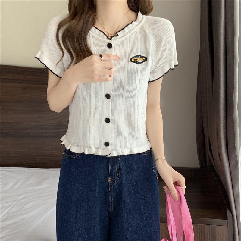 【ZHELIHANGFEI】 / Nấm Áo Cardigan Dệt Kim Tay Ngắn