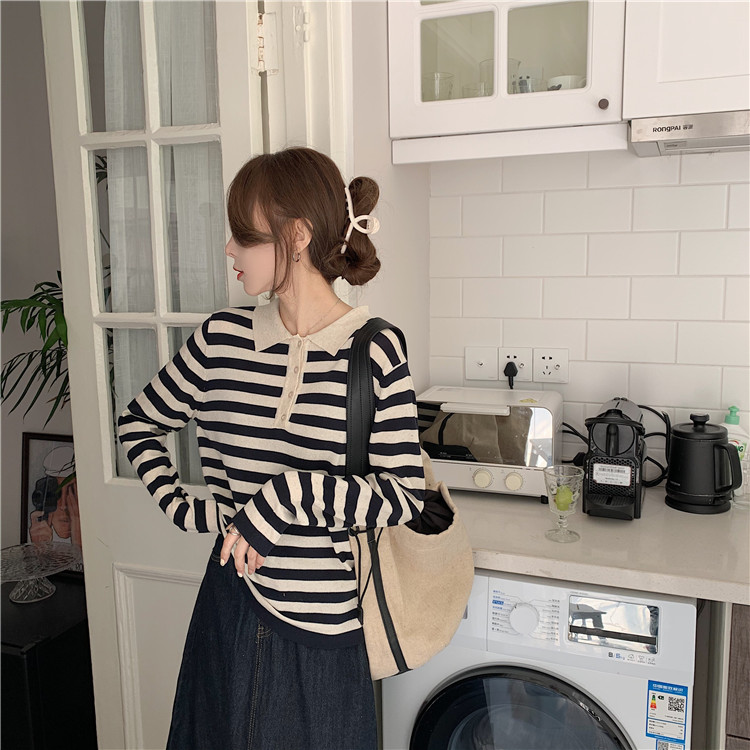 Bộ Áo Sơ Mi Kẻ Sọc + Chân Váy Denim Dài Lưng Cao Xinh Xắn Theo Phong Cách Retro Hàn Quốc | BigBuy360 - bigbuy360.vn