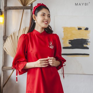 MAYBI Đầm chữ A đỏ cổ trụ