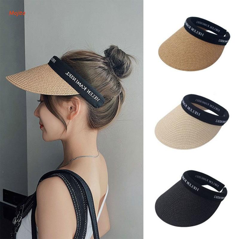 Mũ Lưỡi Trai Nửa Đầu Bằng Cói Thêu Chữ Phong Cách Thể Thao Thời Trang Mùa Hè