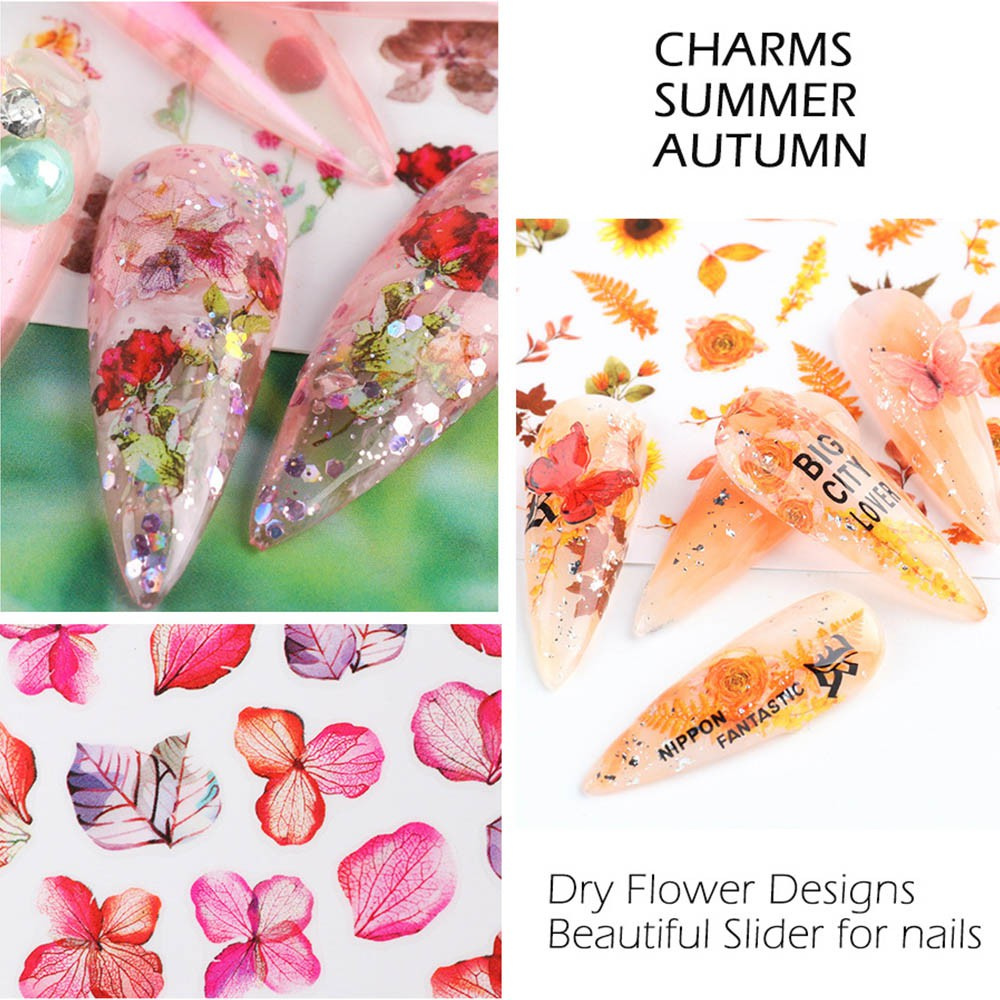 CURTES 1 Sheet Nail Foils Autumn Nail Art Decoration Nail Stickers Women Lavender Maple Leaf Butterfly Manicure Girls 3D Decals