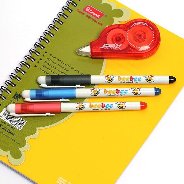 Bút lông kim Beebee Thiên Long FL-04. Bút dạ có 4 màu xanh/đỏ/tím/đen.cho trẻ dưới 14t