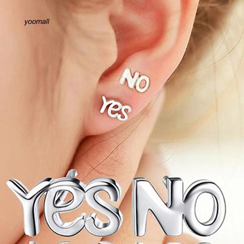 Đôi khuyên tai chữ YES NO mạ bạc thời trang cho nữ