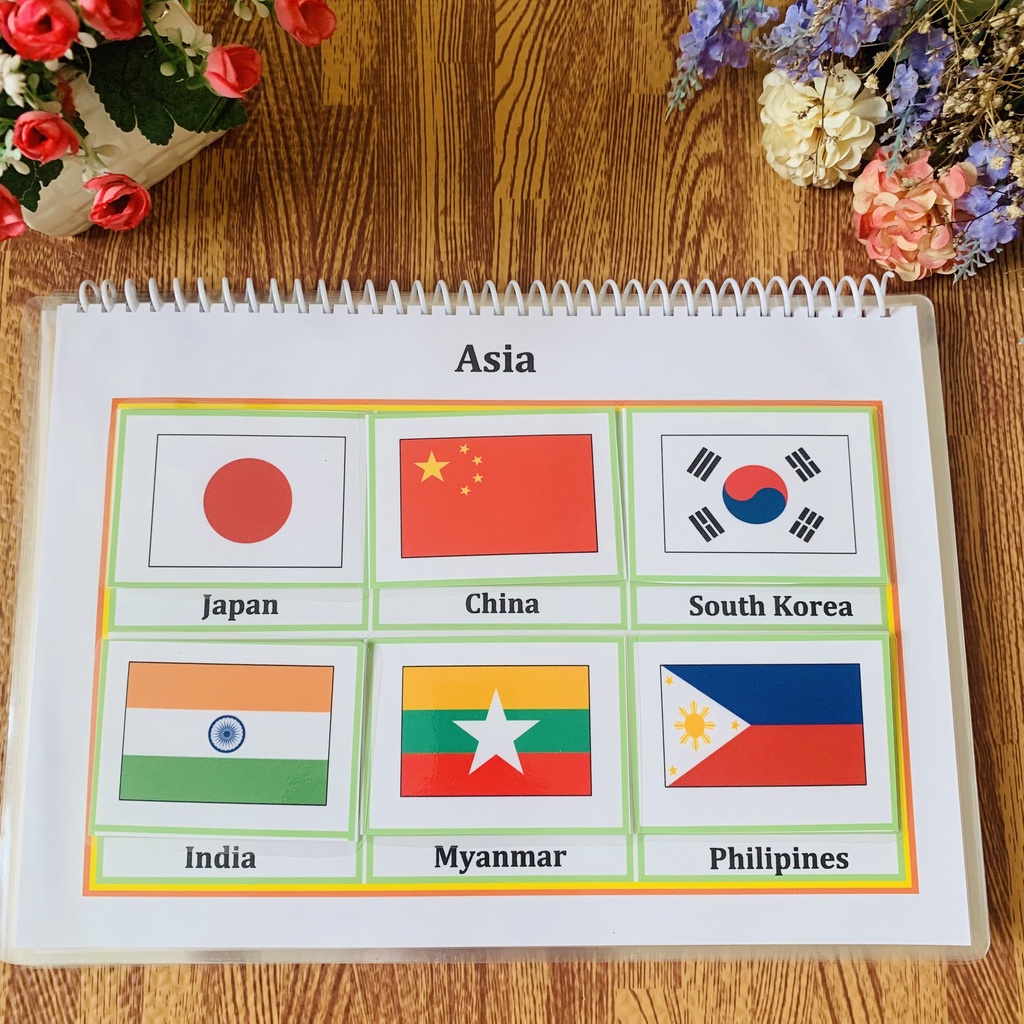 Học Liệu Montessori Cờ Các Nước Bóc Dán Giúp Bé Phát Triển Tư Duy, Ghi Nhớ Hình Ảnh