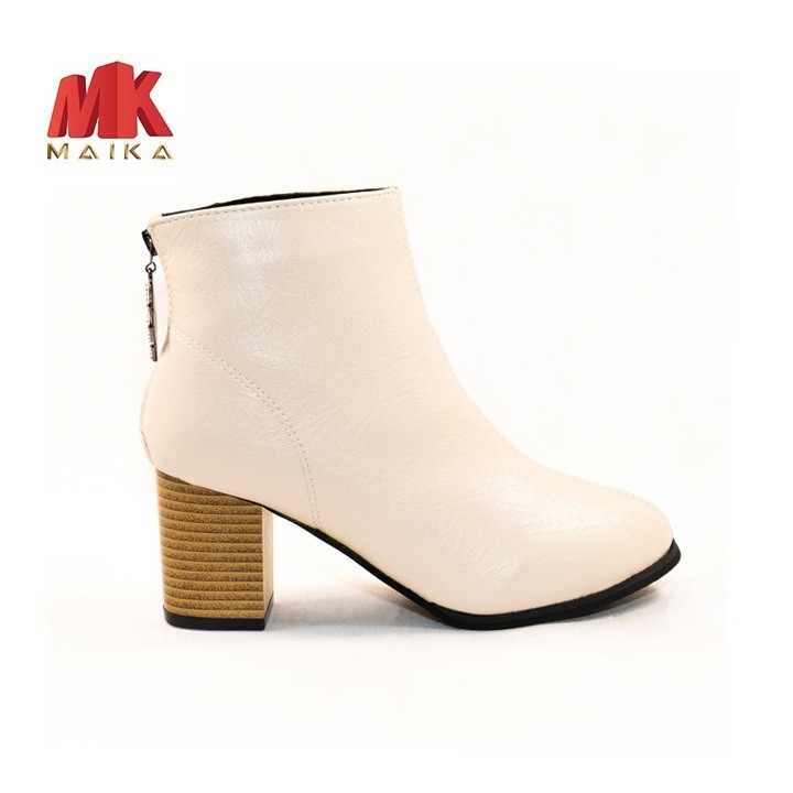 Boot Nữ Gót Vuông Cao 8cm cổ cao S129 Kem thời trang hiện đại cá tính MK MAIKA