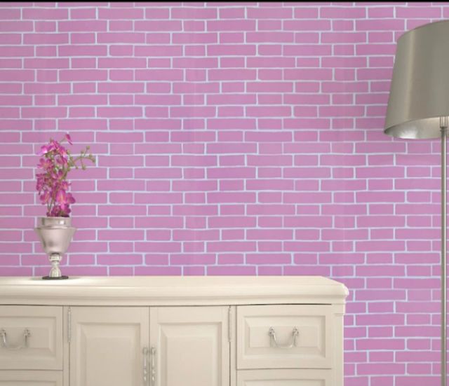 Decal giấy dán tường gạch hồng đậm viền trắng khổ 45cm