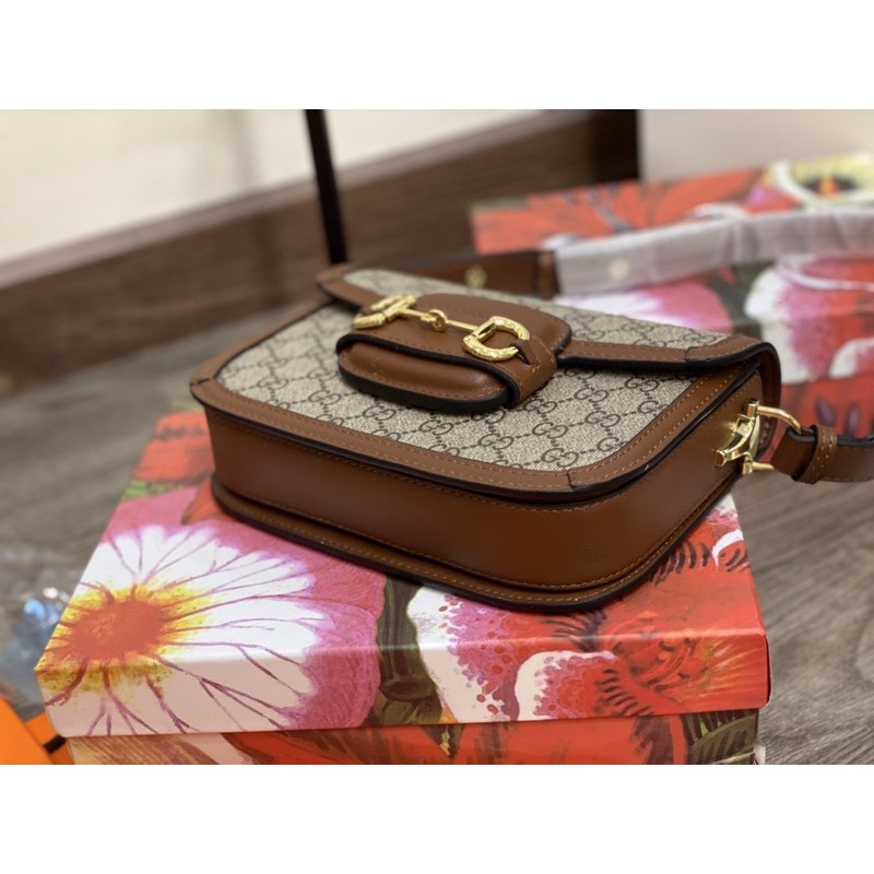 Túi đeo chéo Horsebit 1955 shoulder bag hoạ tiết logo viền nâu fullbox có hộp