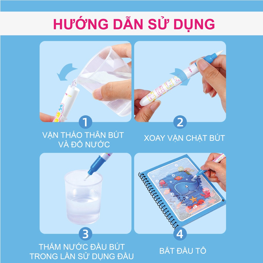 Tranh tô màu cho bé tự xoá thần kỳ nhiều chủ đề Leboo Kids, tái sử dụng nhiều lần quà tặng cho bé trai bé gái