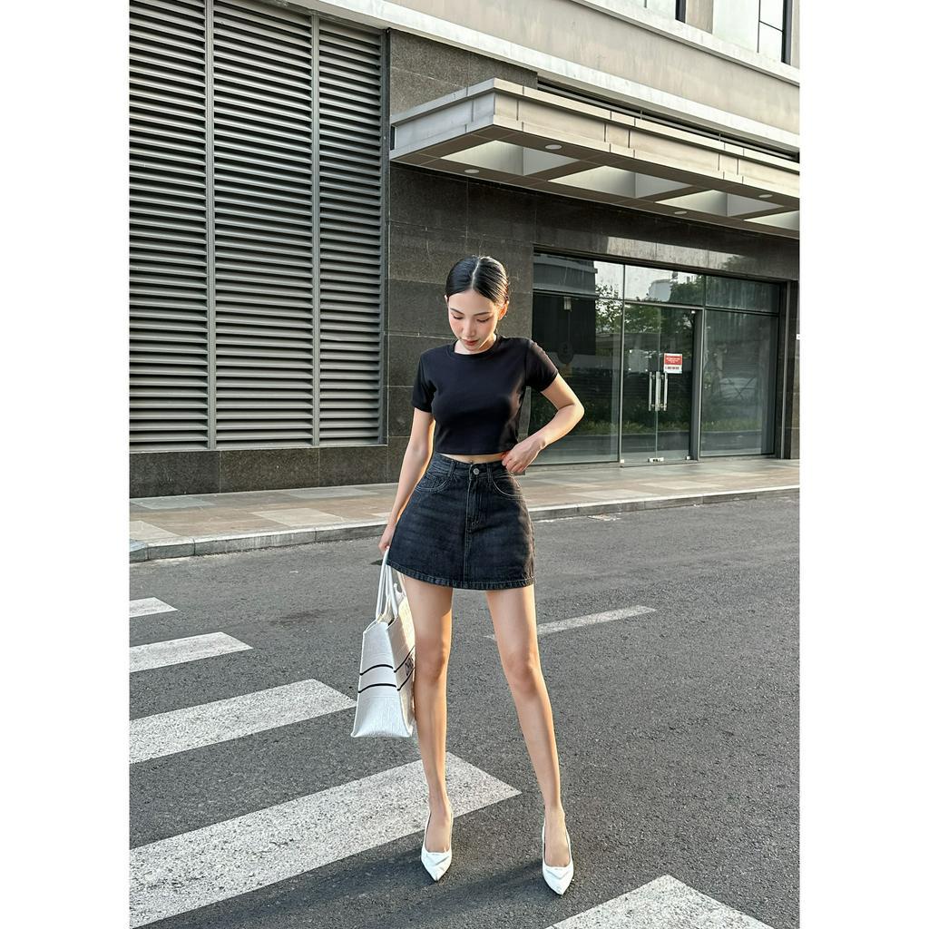 Chân váy jean đen xám ôm TiQi Jeans V-271