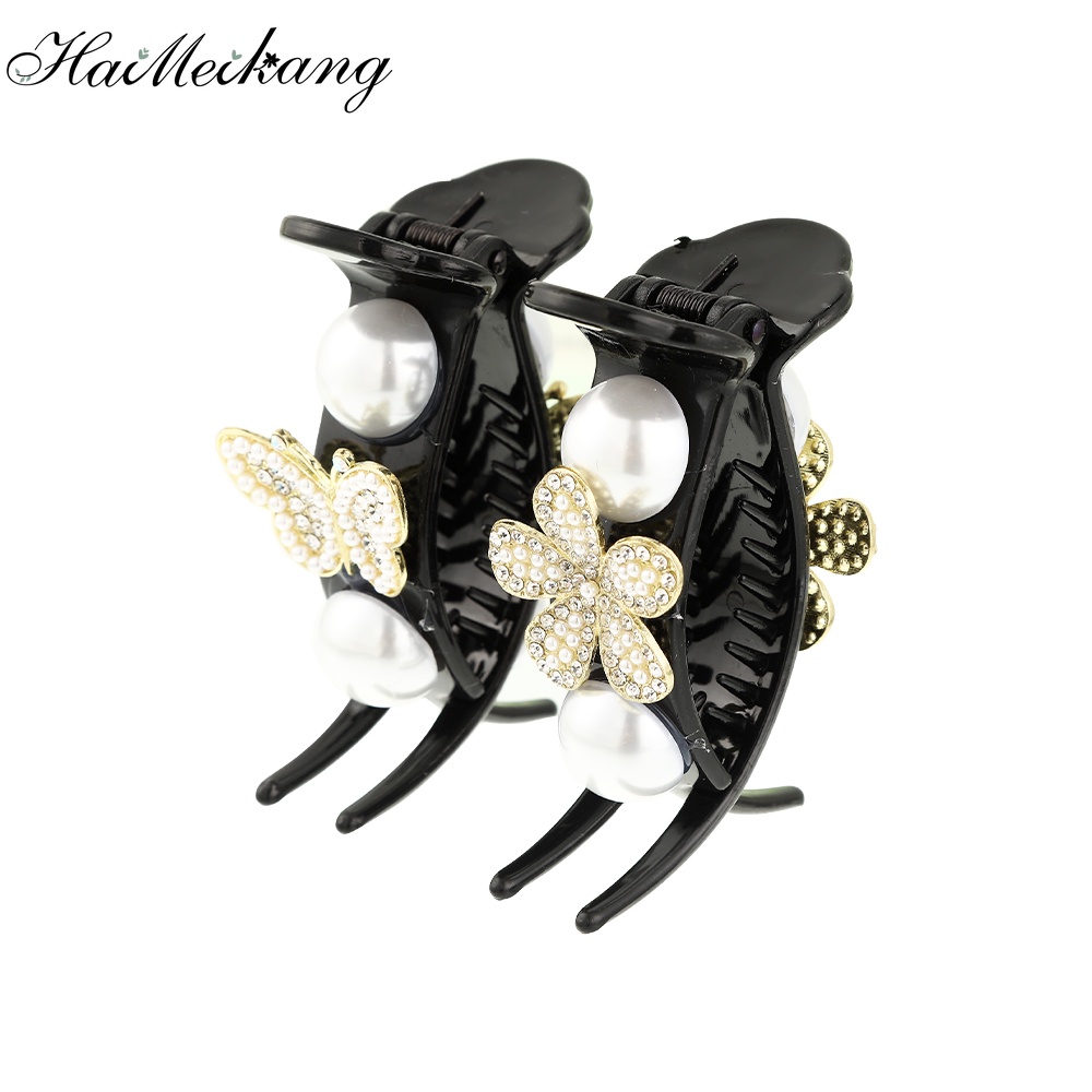 Kẹp tóc HAIMEIKANG hình bướm đính ngọc trai giả thời trang 7.5cm