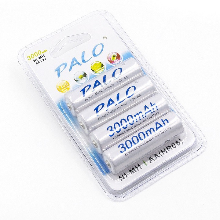 Vỉ 4 Viên Pin Tiểu Sạc Palo AA Ni-MH 3000mAh Cho Máy Ảnh, Ô Tô Điều Khiển...