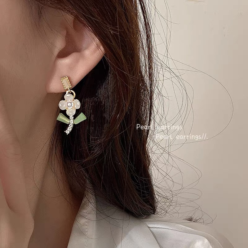 MOCHASHUKhuyên tai tông màu xanh lá cây thời trang mùa hè trẻ trung thời trang dành cho nữ