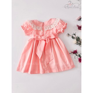 ĐẦM ANNIE VIỀN REN MÀU HỒNG CAM NÚT