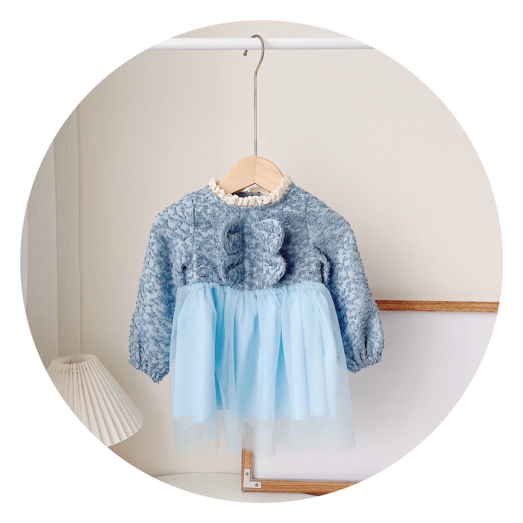 Váy thu dạ lông mỏng, mềm phối voan cho bé sz 8-19Kg (1-5 tuổi)