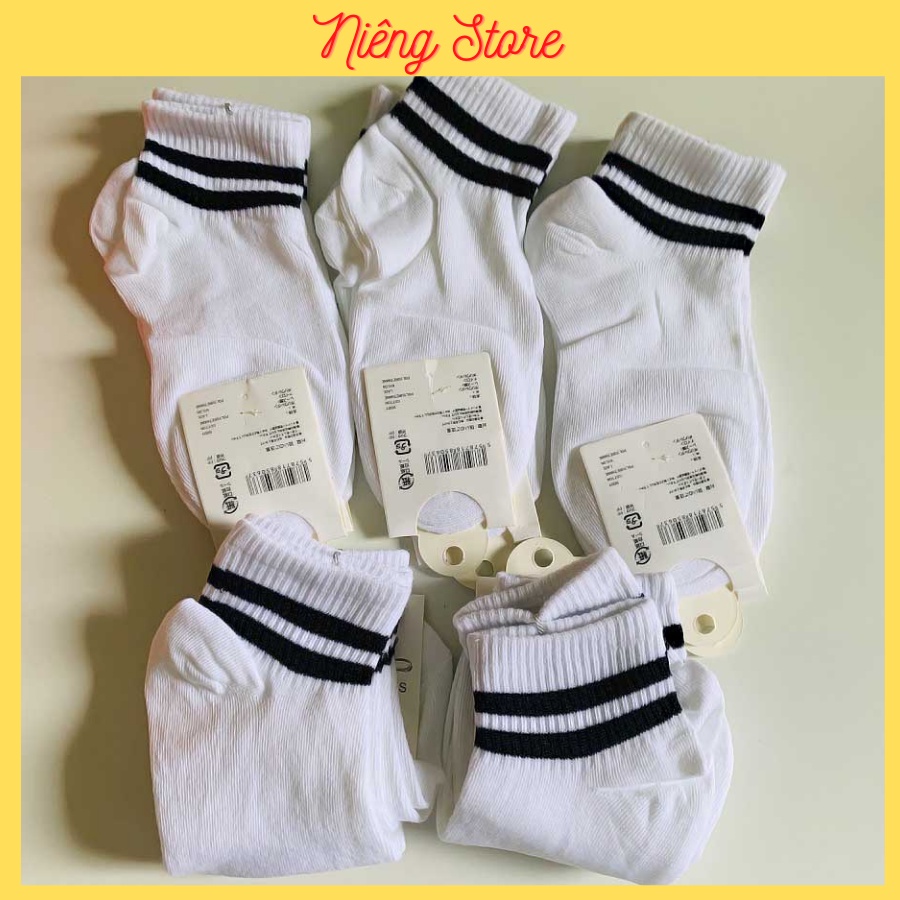 Tất vớ nữ trắng kẻ sọc ngang phong cách Hàn Quốc thời trang xinh xắn thiết kế cotton mềm mịn thoáng chống hôi chân.