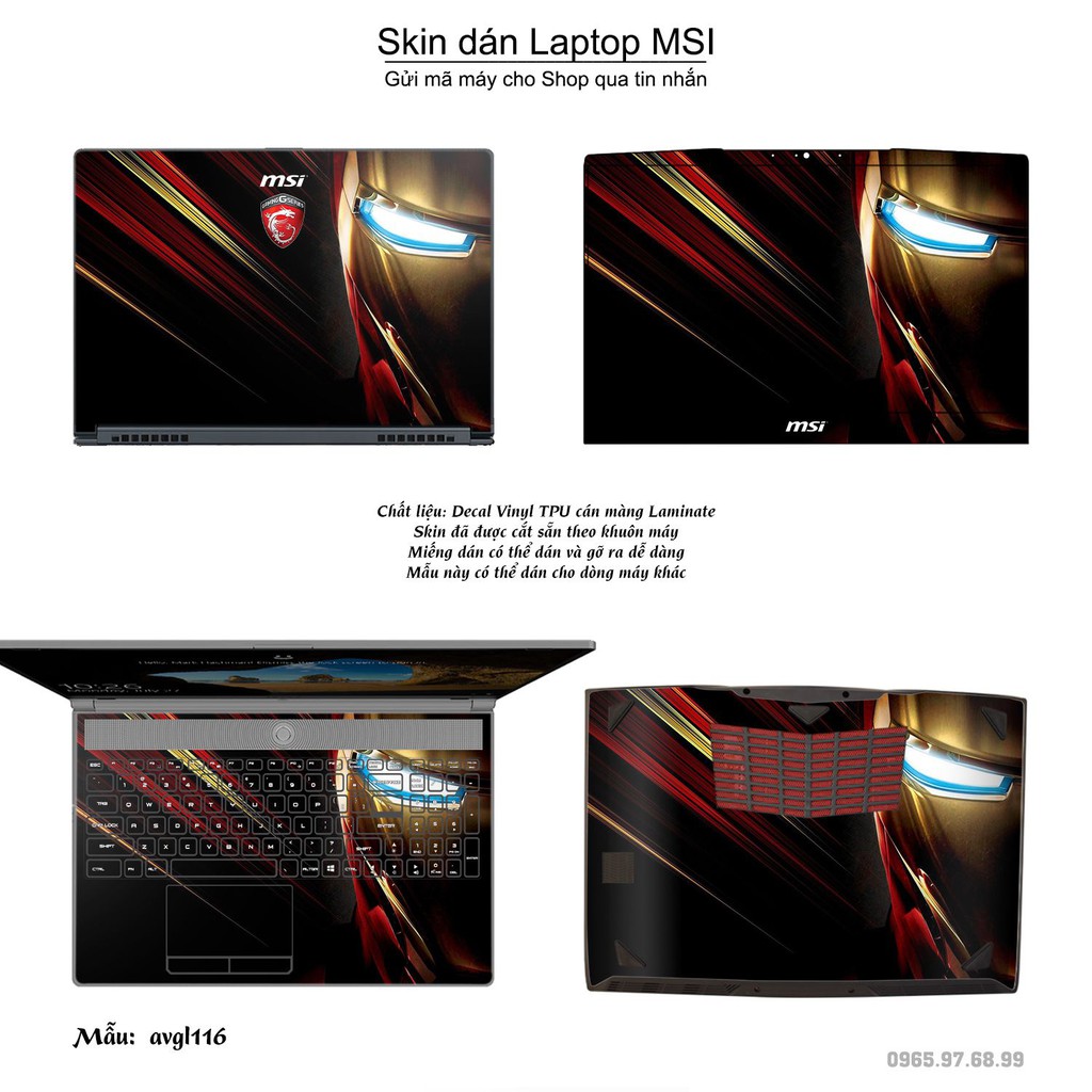 Skin dán Laptop MSI in hình Avenger nhiều mẫu 2 (inbox mã máy cho Shop)