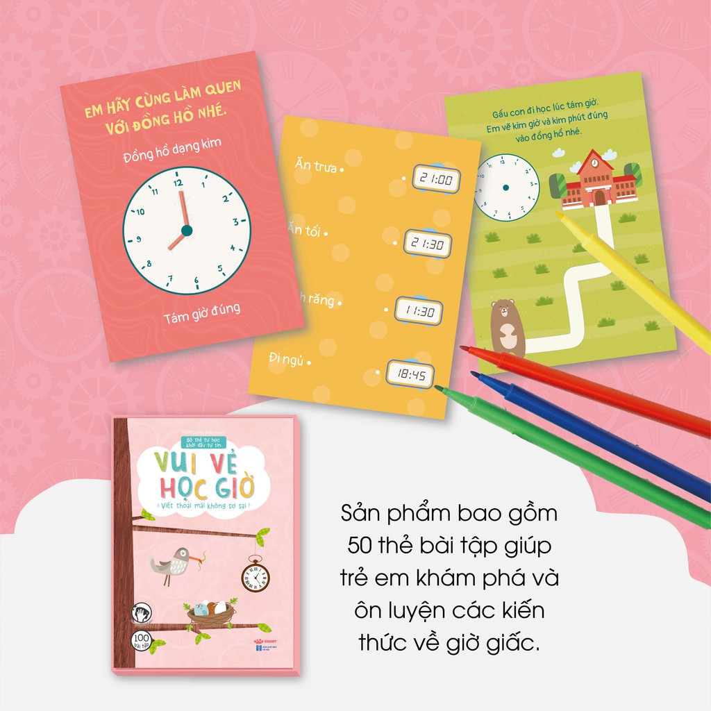 Flashcard - Bộ Thẻ Vui Vẻ Học Giờ - Dành cho trẻ từ 3 tuổi - Crabit Kidbooks