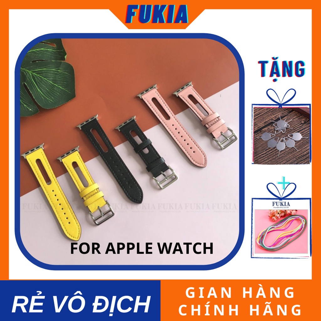 Dây Da HMes kiểu mới dành cho Apple Watch đồng hồ thông minh Series 1/2/3/4/5/6/7/SE size 38/40/41/42/44/45mm