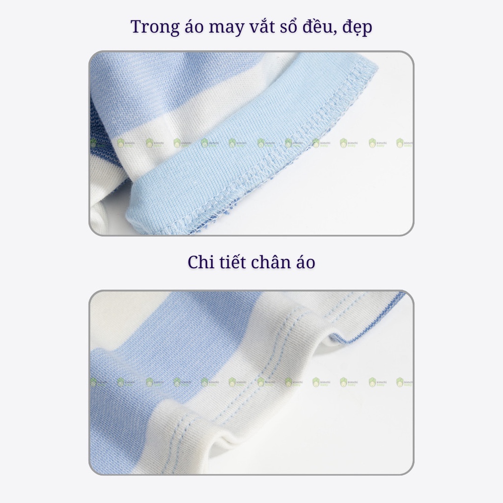 Bộ Dài Tay Cho Bé Gái, Bé Trai Minky Mom Vải Cotton Borip Kẻ Ngang Thêu Ngực, Bộ Quần Áo Trẻ Em Mặc Nhà MKMTD2175