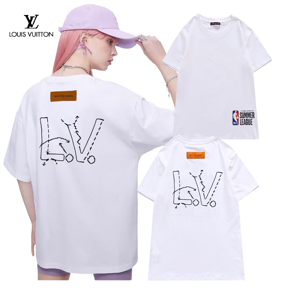 Áo thun cotton nguyên chất in logo LV đơn giản hợp thời trang cho nam và nữ S-5XL