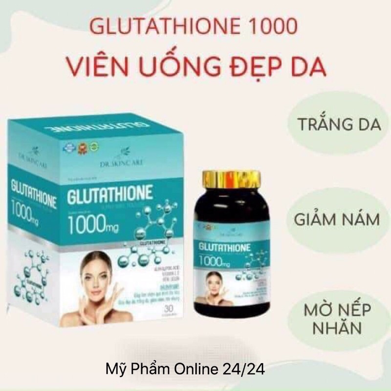 Viên Uống Trắng, Mờ Nám Glutathione 1000mg hộp 30 viên , trắng bật tông