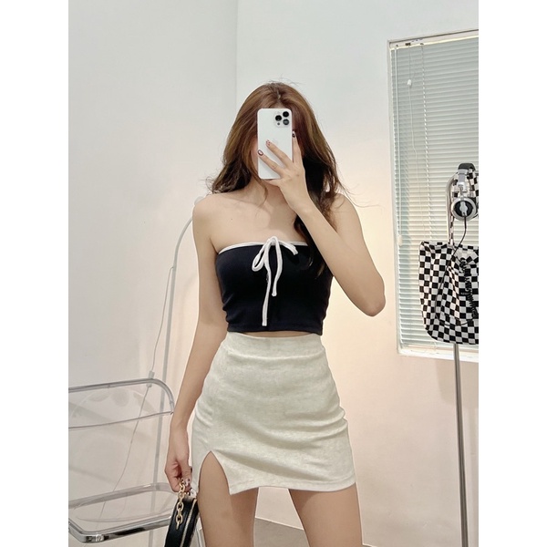 BAE CROPTOP▪️Áo ống cổ yếm viền