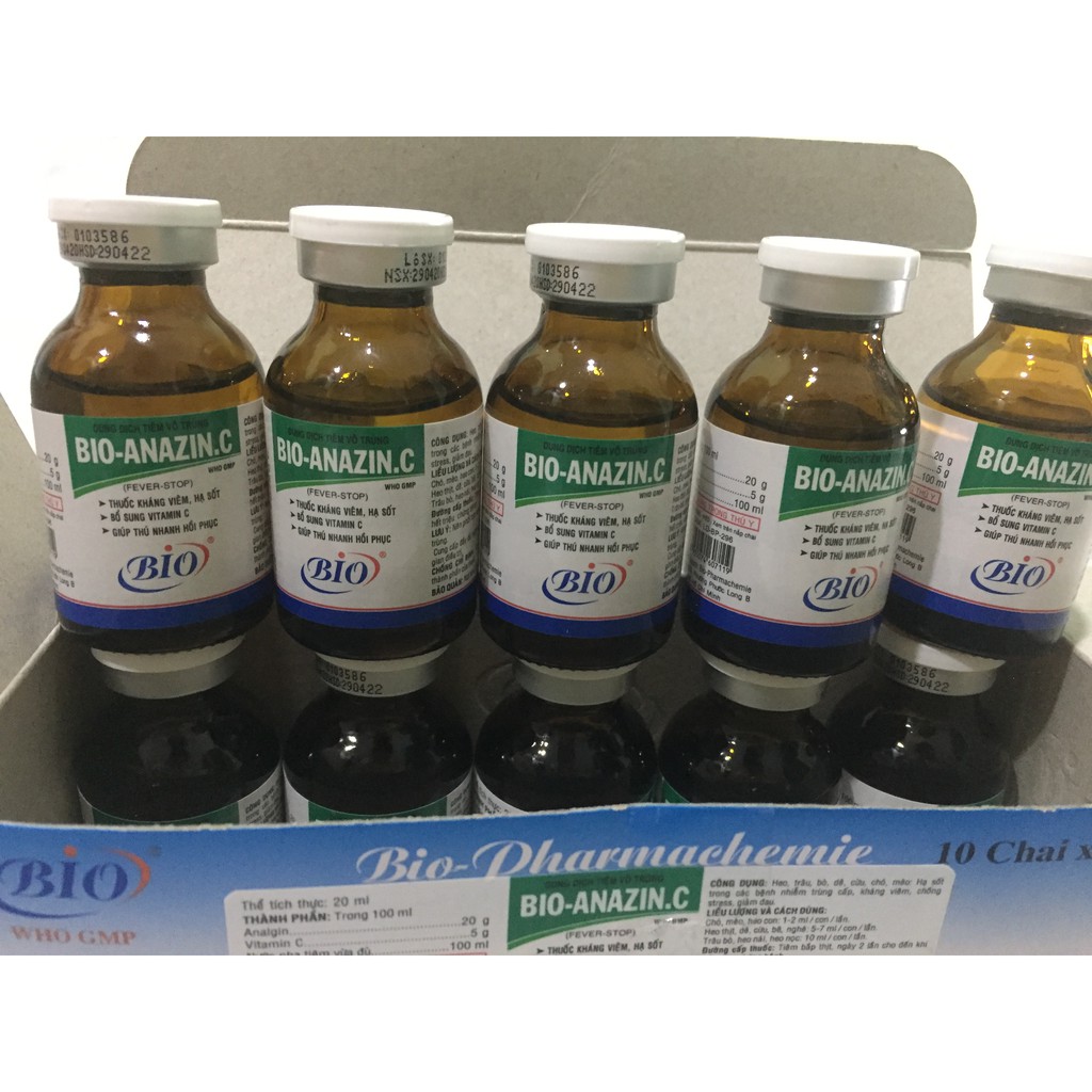 BIO- ANAZIN C 20ml. Dùng hạ sốt, tăng sức đề kháng cho thú nuôi