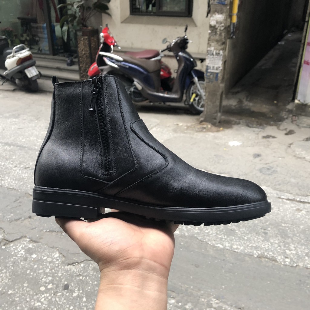 Giày Bốt Zip Da Bò Khóa Kéo, Thời Trang Công Sở Cao Cấp cho Nam, Shoes 2H, 2H-55, phối Jeans cá tính